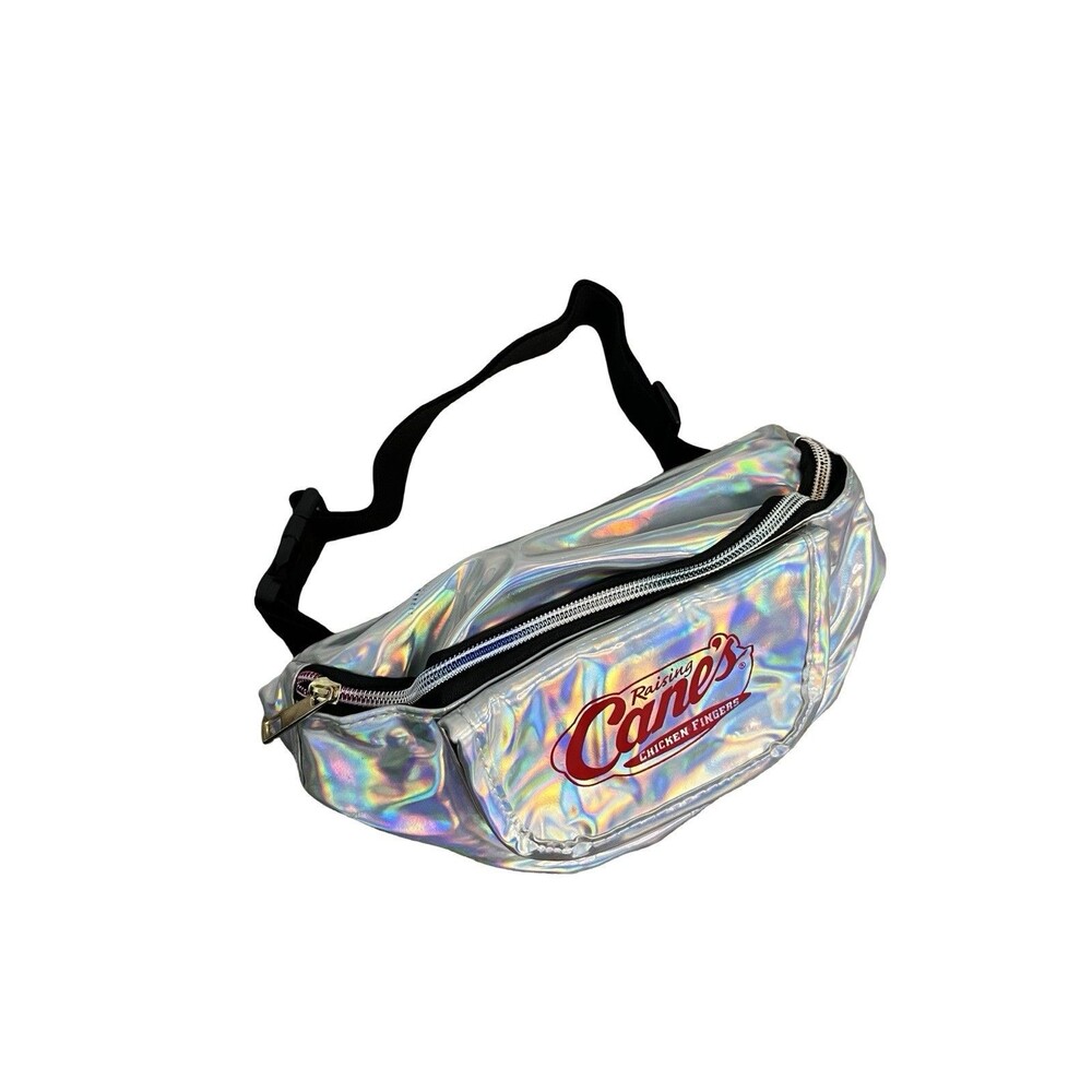 Raising Cane’s Chicken Fingers Iridescent Holographic Fanny Pack Black Strap